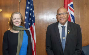 Fijian Prime Minister Sitiveni Rabuka, right, met with US Under Secretary of State in Lisa Kenna in Washington DC. 8 February 2025.
