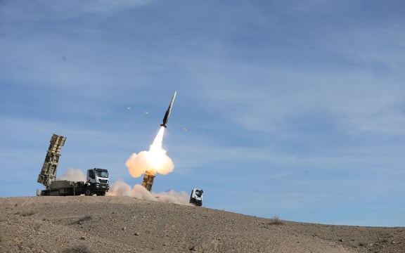 A handout picture made available by the Iranian Army office reportedly shows a Sayad missile fired from the Talash missile system during an air defence drill at an undisclosed location in Iran on November 5, 2018.