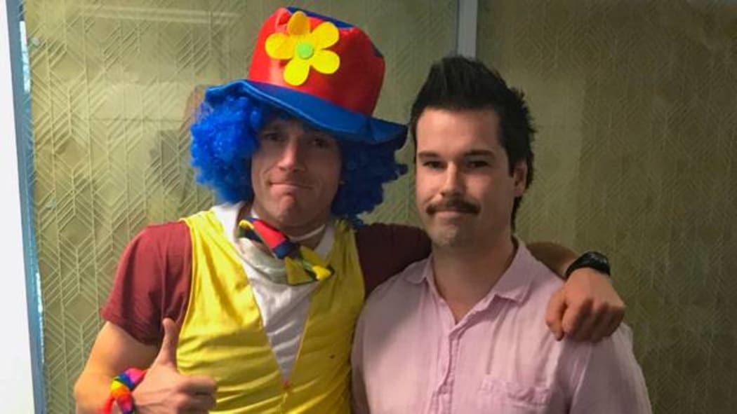 Joseph Broshahan, left, and Josh Thompson following his redundancy meeting where Thompson decided to have " a clown" as his support person.