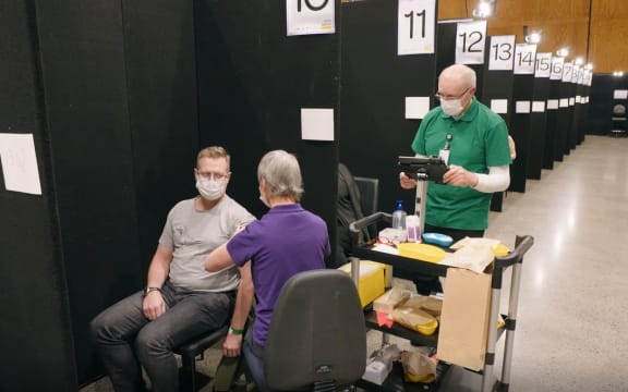 Getting the Covid-19 vaccine at mass vaccination event in Manukau, Auckland.