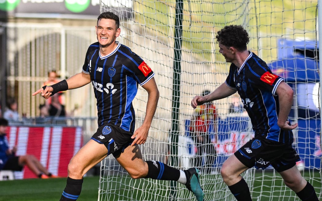 Louis Verstraete of Auckland FC celebrates his goal, Auckland FC v Adelaide Utd, round 3 of the 2025/26 A-League.