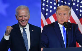 Democratic presidential nominee Joe Biden and US President Donald Trump speaking on election night.