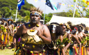 Gulf province students displaying their culture at a cultural show of Caritas Technical Secondary School, Papua New Guinea's National Capital District, 28 July 2018
