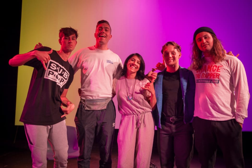 Drax Project's Shaan Singh, Matt Beachen with Yadana Saw, Sam Thomson and Ben O'Leary