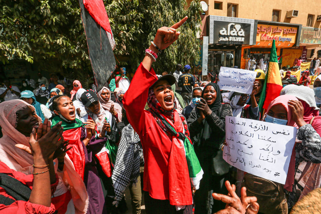 People stage a protest demanding the Sovereignty Council, which is under military rule, be dissolved and the administration be handed over to the civilians as soon as possible in Khartoum, Sudan on March 8, 2022.