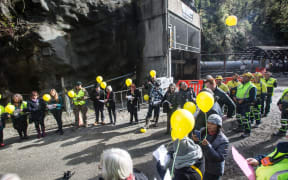 A commemoration for Pike River families at the entrance to the Pike River Mine drift