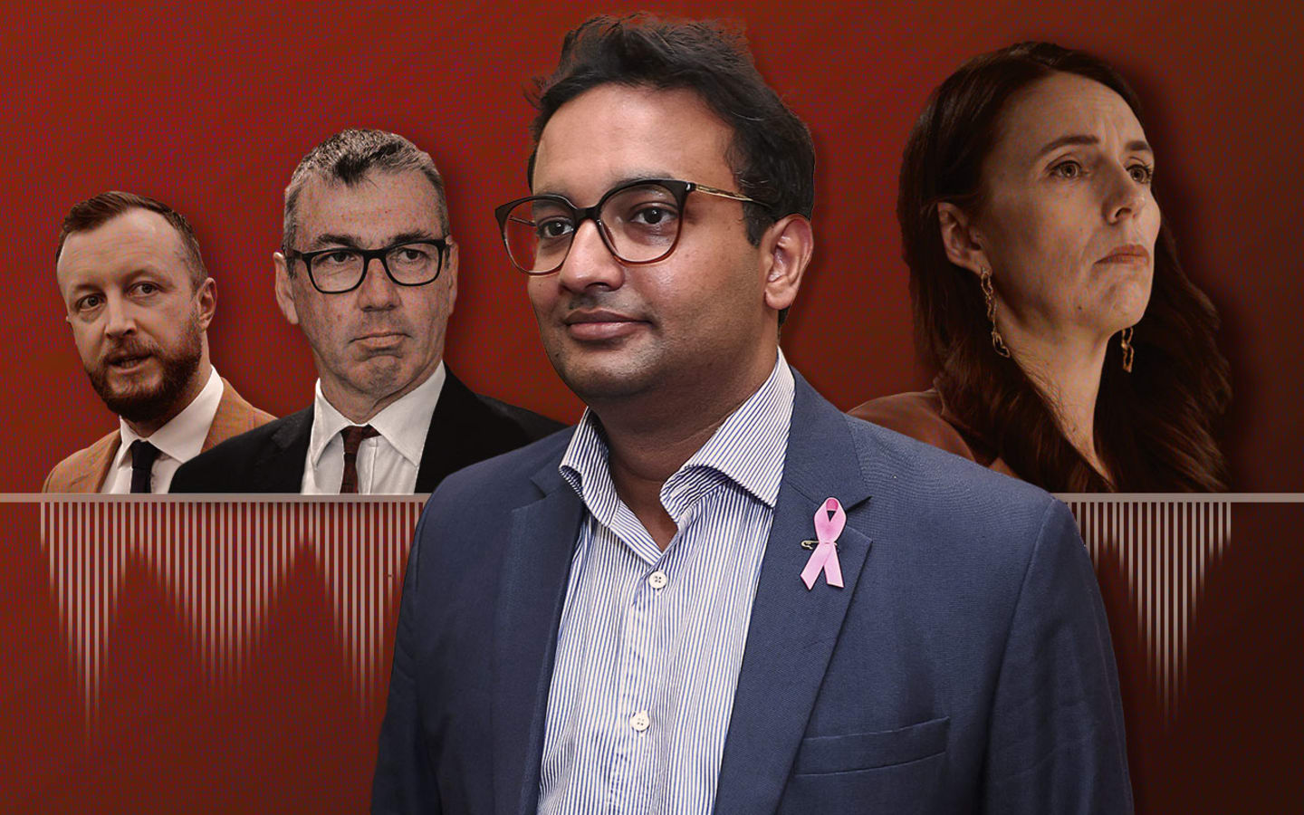 Former Labour Party whip Kieran McAnulty (now Minister for Racing and Emergency Management), current Labour Party whip Duncan Webb, independent MP Gaurav Sharma, and Labour leader Jacinda Ardern.
