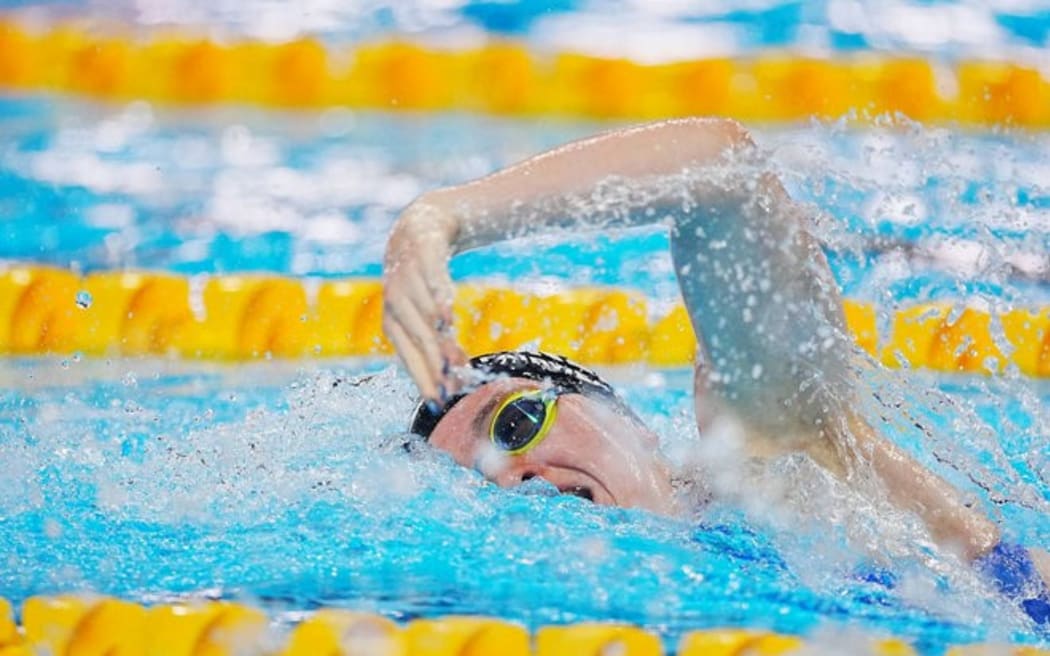 Erika Fairweather competing in the women's 200m Freestyle semi-final.