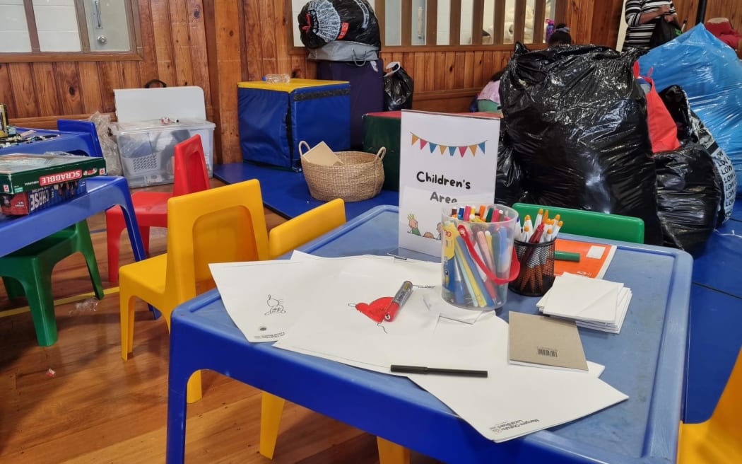 Volunteers had set up a space for children at the Māngere Welfare Centre after floods. 31/1/23