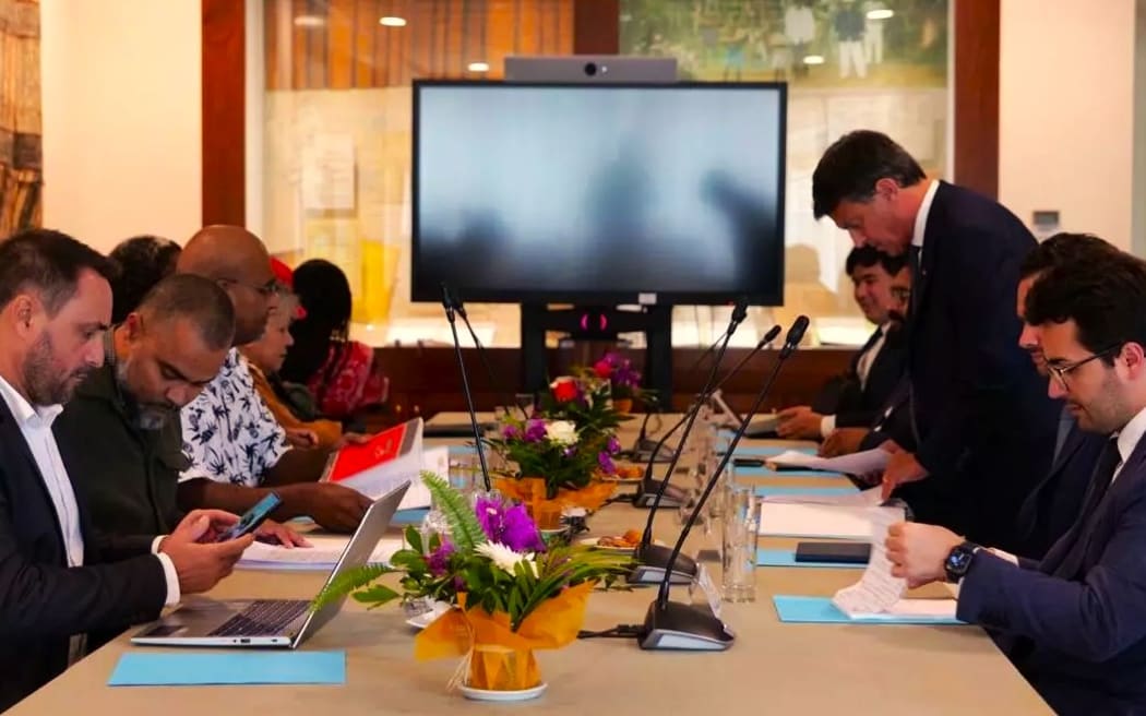 Manuel Valls (right) and his team meet FLNKS delegation on 26 August 2025 – PHOTO supplied