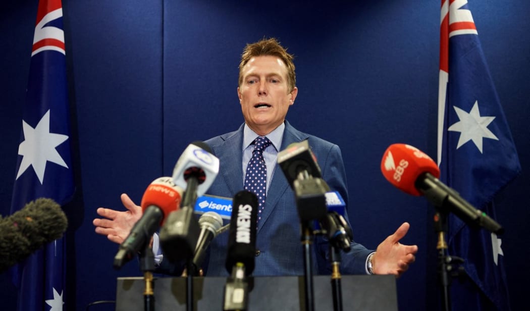 Australia's attorney general Christian Porter speaks during a press conference in Perth on March 3, 2021, after he outed himself as the unnamed cabinet minister accused of raping a 16-year-old girl.