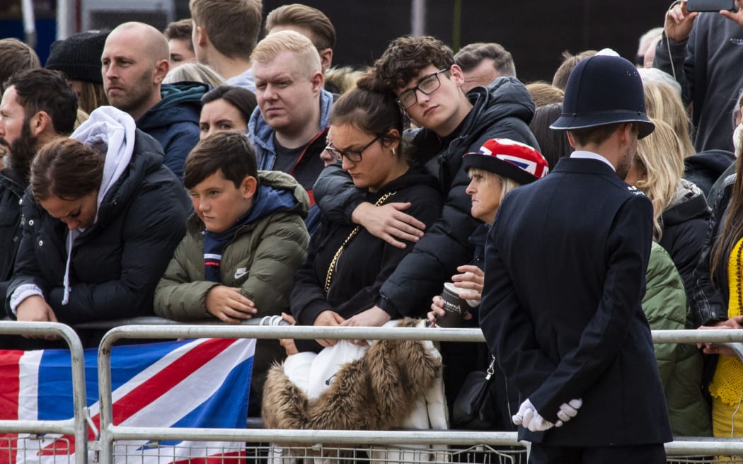 Members of the public pay their respects in Horseguards Parade Ground during the State Funeral Service of Queen Elizabeth II in London on September 19, 2022.