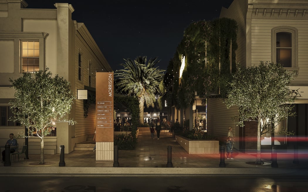 Looking into the MORRISON precinct from Hardy St at night.