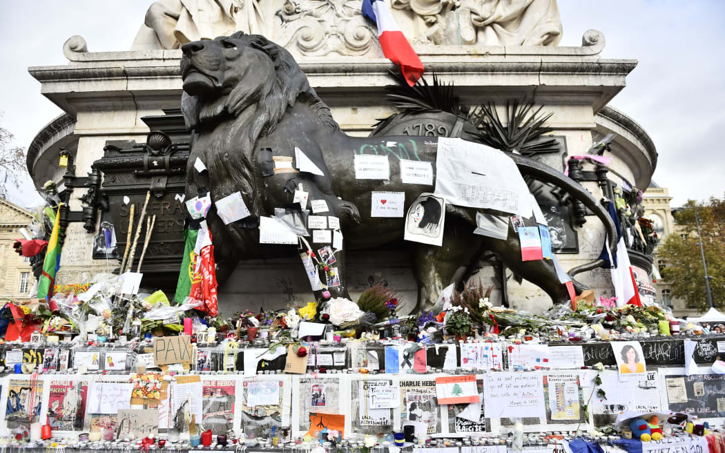 A makeshift memorial at the Place de la Republique for the victims of the Paris attacks.