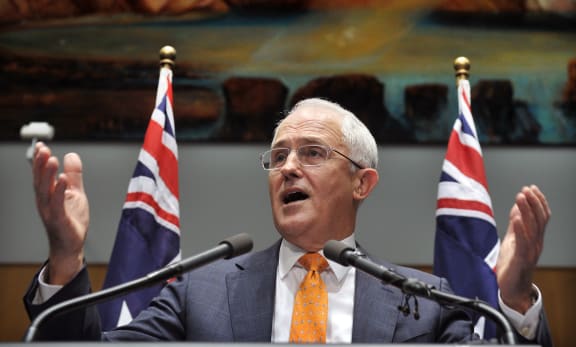 Australian Prime Minister Malcolm Turnbull speaking at Parliament House in Canberra, Sunday May 8, 2016.