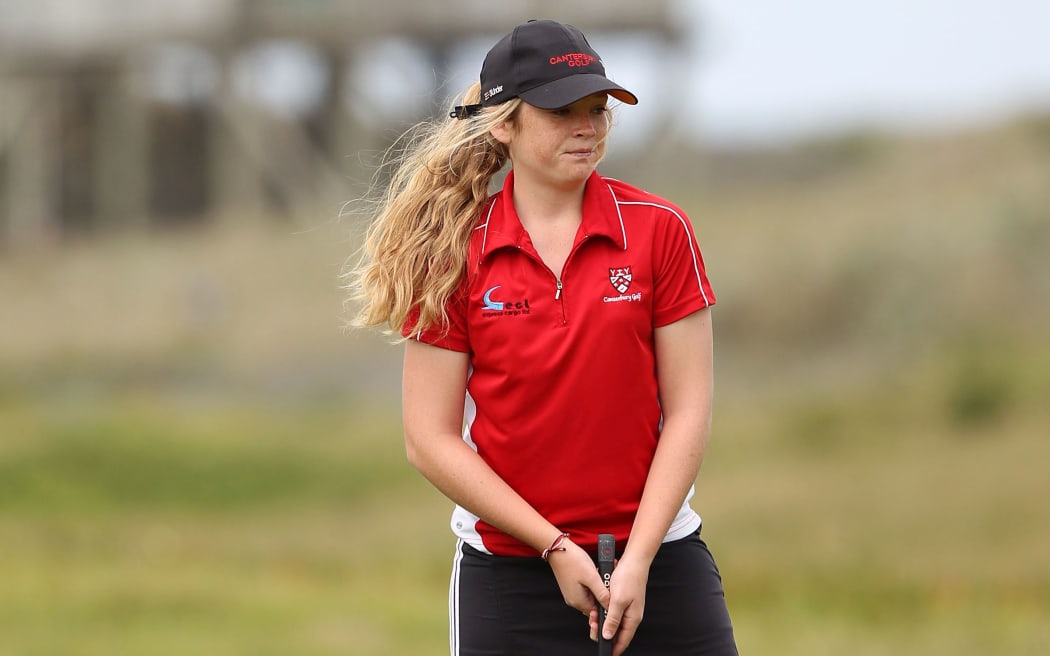 Amelia Garvey in action as a 13-year-old at the 2013 New Zealand Women's Interprovincial Championship.