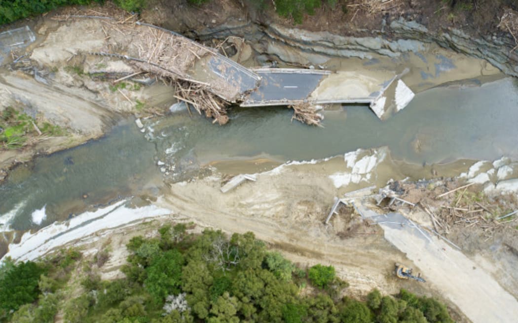 The old Waikare Gorge bridge following Cyclone Gabrielle.