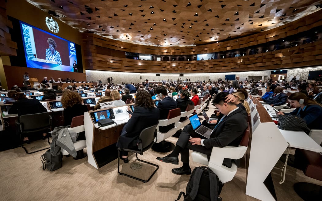 Delegates attend the opening day of the 77th World Health Organization (WHO) World Health Assembly in Geneva on May 27, 2024. The WHO chief urged countries to nail down a landmark global agreement on handling of future pandemics after they missed a hard deadline.