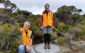 GNS marine geologist Cornel de Ronde and science researcher Jenny Black at the new centre of New Zealand near Greytown.