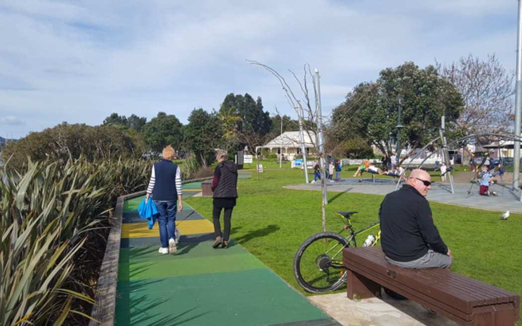 The Town Basin Playground in Whangarei is situated between a river on one side and a car park on the other.