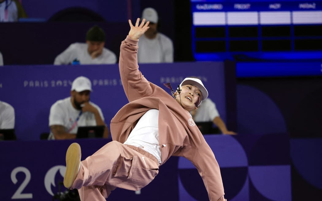 Gold medallist Japan's Yuasa Ami performs during the women's breaking final at the Paris Olympics.