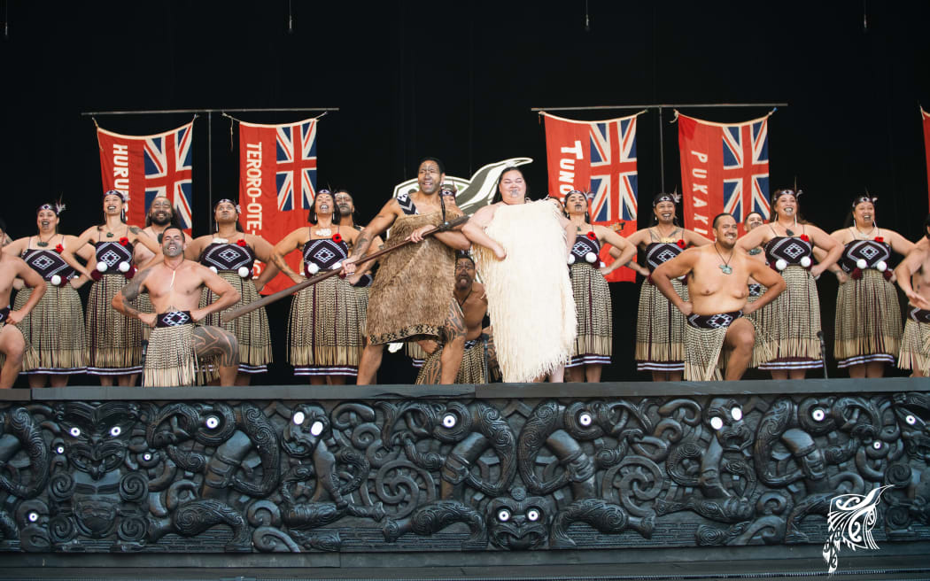 Te Kapa Haka o Ngāti Whakaue at 2025 Te Matatini Festival at Pukekura/Bowl of Brooklands in New Plymouth.