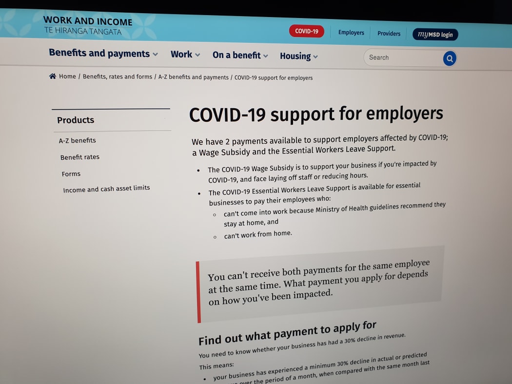 Work and Income's Covid-19 support web page.