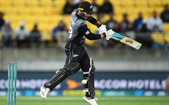 Black Caps batsman Tim Seifert hits out against India.