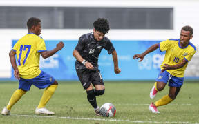 New Zealand's Cruz Pietersen (C) at the OFC U-16 Men's Championship 2025, Solomon Islands v New Zealand, National Stadium, Honiara, Solomon Islands, Sunday 24 August 2025. Photo: DJ Mills / www.phototek.nz