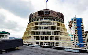 The top floors of the Beehive as seen from the roof of Parliament House.