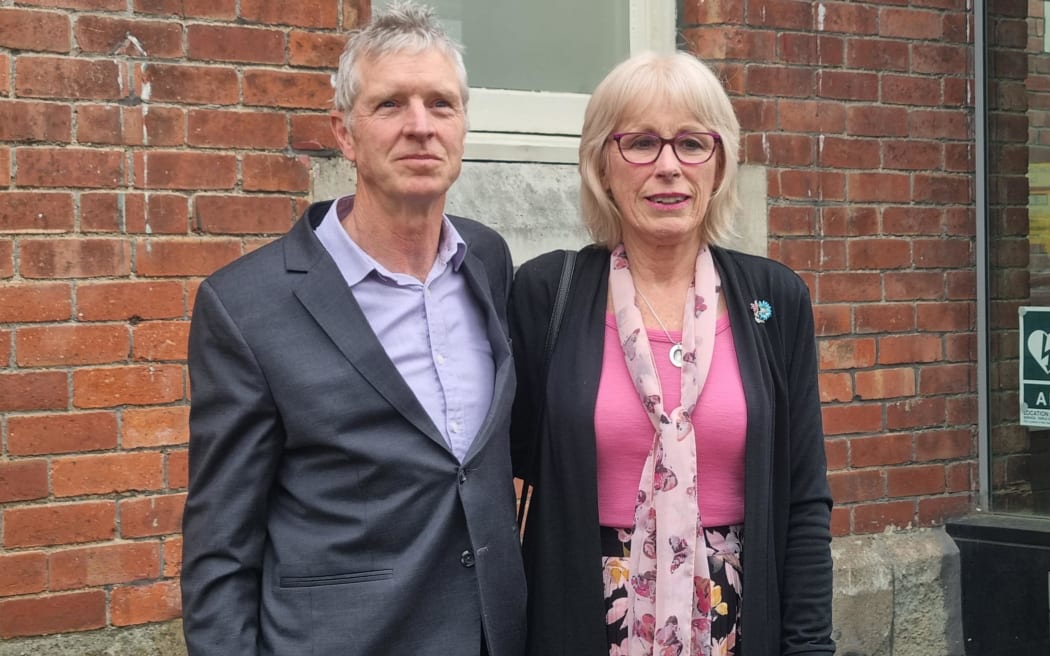 Sophia Crestani's parents Bede Crestani and Elspeth McMillan outside the court house in Dunedin.