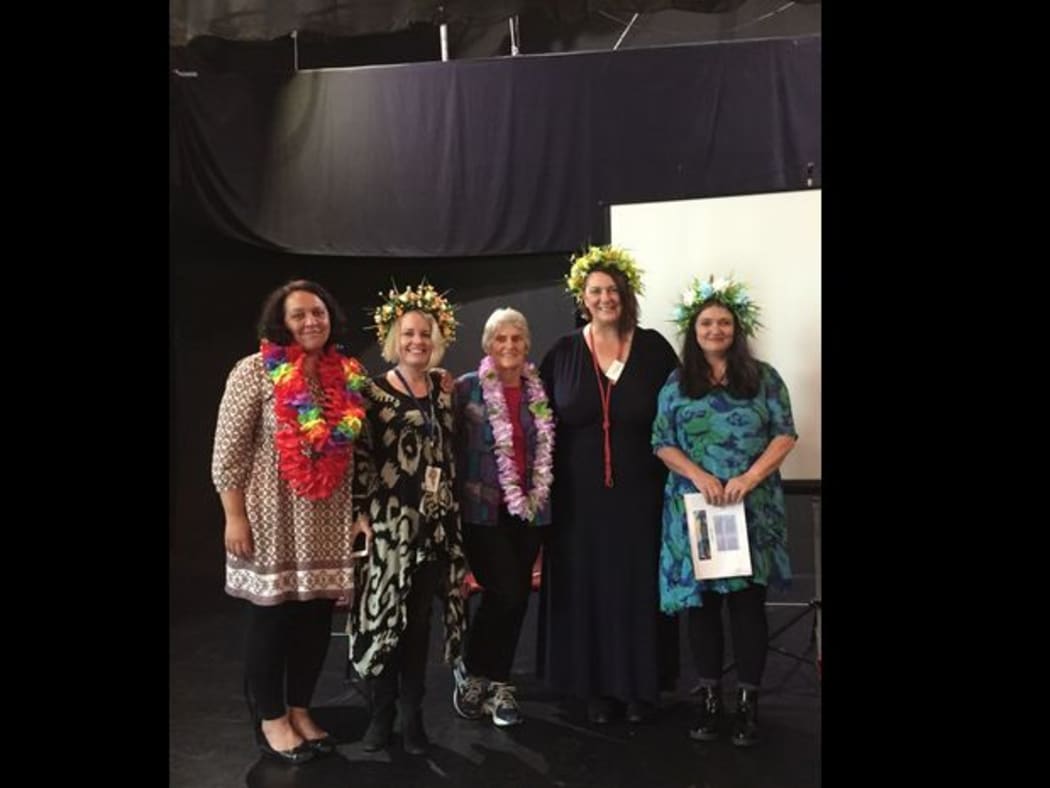 Kerrie Noonan (second from right ) photographed with the Mary Potter Hospice team (L to R) Vanessa Eldridge Maori Liaison, Teresa Read Quality Manager, Sister Margaret Lancaster Board member and Clare O'Leary Palliative Care Educator.