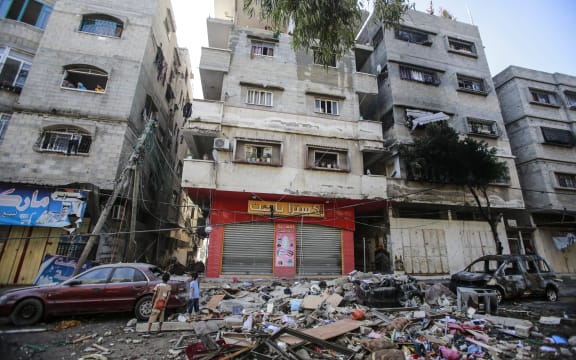Damage after recent shelling in Gaza City, Palestine. Mutual rocket attacks between Palestinian radical groups and the Israeli army have continued since 10 May.