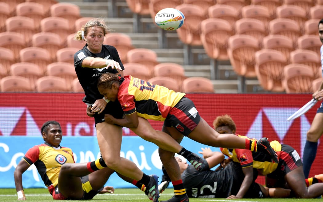 Niall Guthrie of the Black Ferns Sevens playing against Papua New Guinea at the New Zealand Sevens in Hamilton 2023.