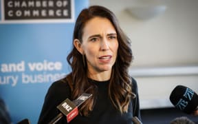 Jacinda Ardern speaking to the media on 26 May 2021 after a post-Budget speech to the Canterbury Employers' Chamber of Commerce.