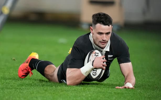 All Blacks wing Will Jordan scores a try.