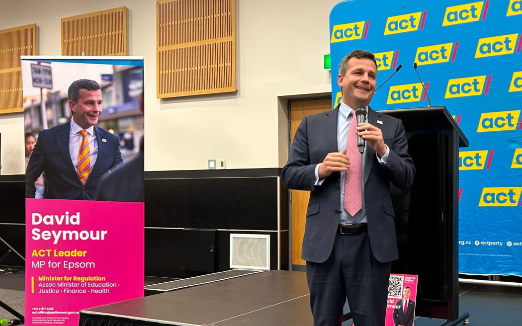 ACT leader and Deputy Prime Minister David Seymour speaks at a meeting in Blenheim.