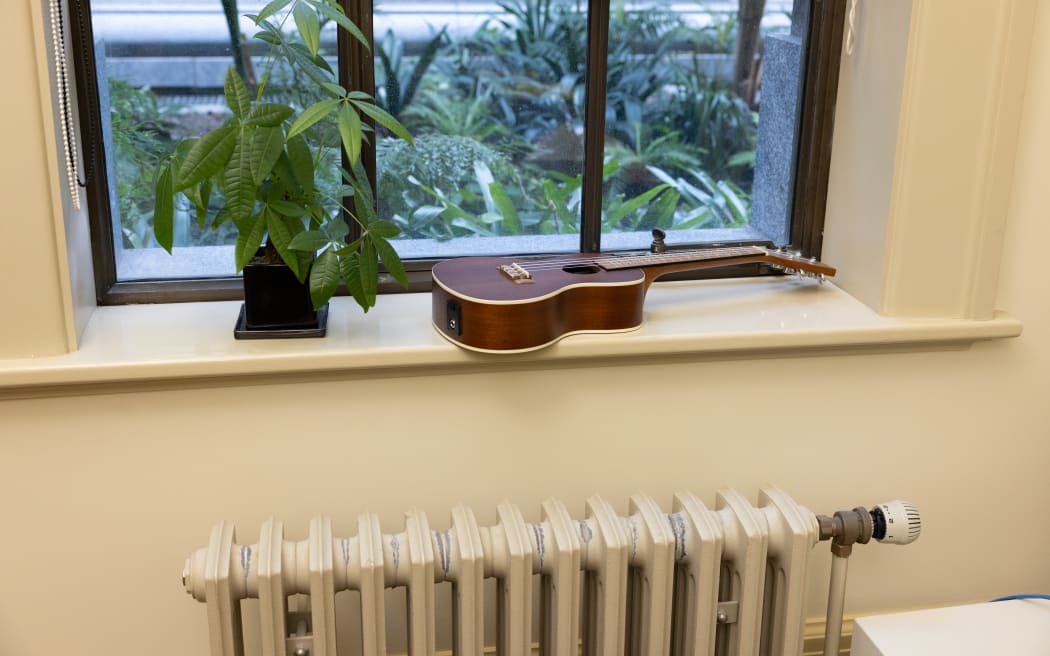 Duncan Webb's ukelele in his MP office at Parliament.