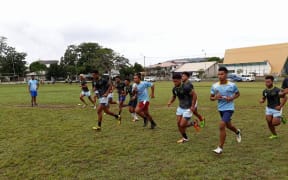 The Tuvalu sevens team train in Port Vila