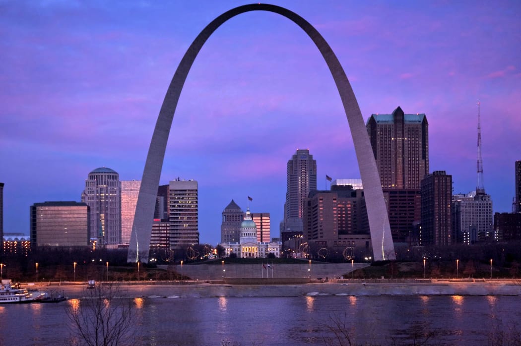 Gateway Arch & St. Louis MO Riverfront at Dawn