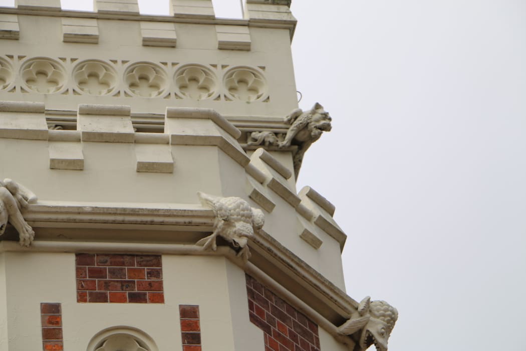 The roof line at the High Court in Auckland, featuring gargoyles carved in Oamaru stone by stone mason Ferdinand Teutenberg.