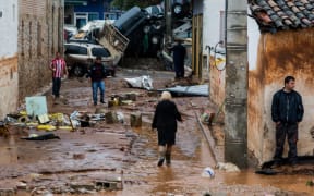Floods in the town of Mandra, northwest of Athens, Attica, Greece on November 15, 2017, after heavy overnight rainfall in the area caused damage and left 15 people dead.