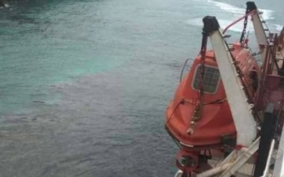 A picture provided by Mr Pongi which he claims shows the ship is leaking oil into the bay.