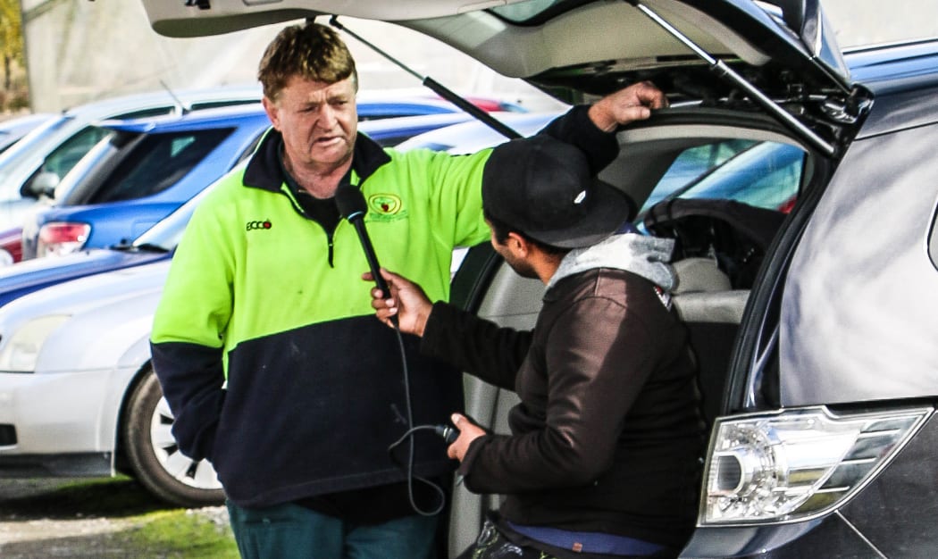 The only image we have of the camera shy John Van Vliet aka JR being interviewed here by RNZ Pacific's Koroi Hawkins.