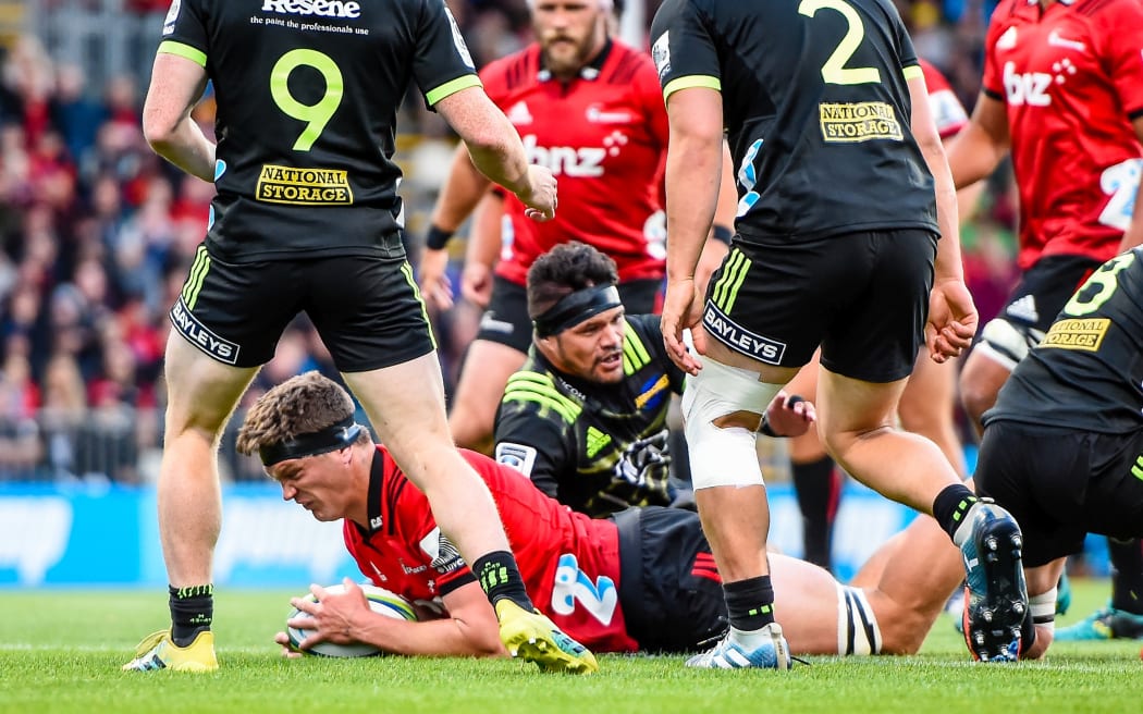 Scott Barrett scores the Crusaders first try