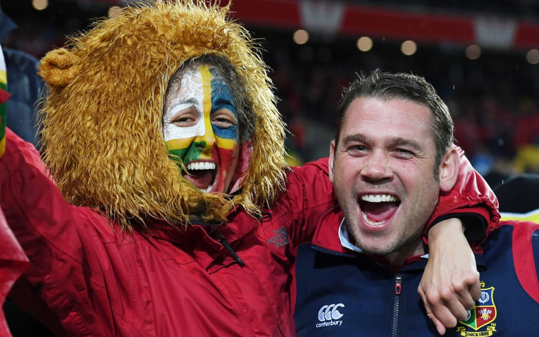 Lions fans and supporters at the final whistle as the Lions beat the All Blacks 24-21 in the second Test match.