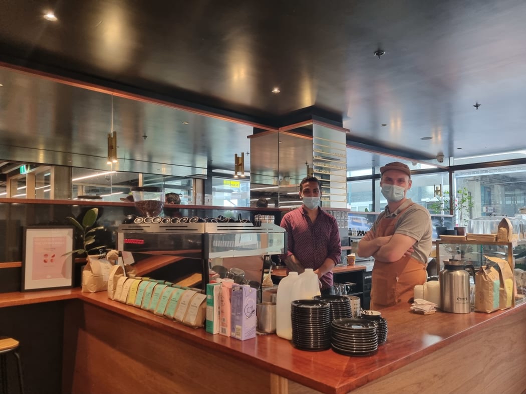Theodore Loach (right) and Kalindha Wettwe (left) at Collective Coffee Shop & Co in Wellington.