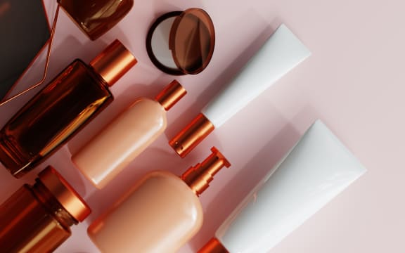 Empty bottles of skincare products.