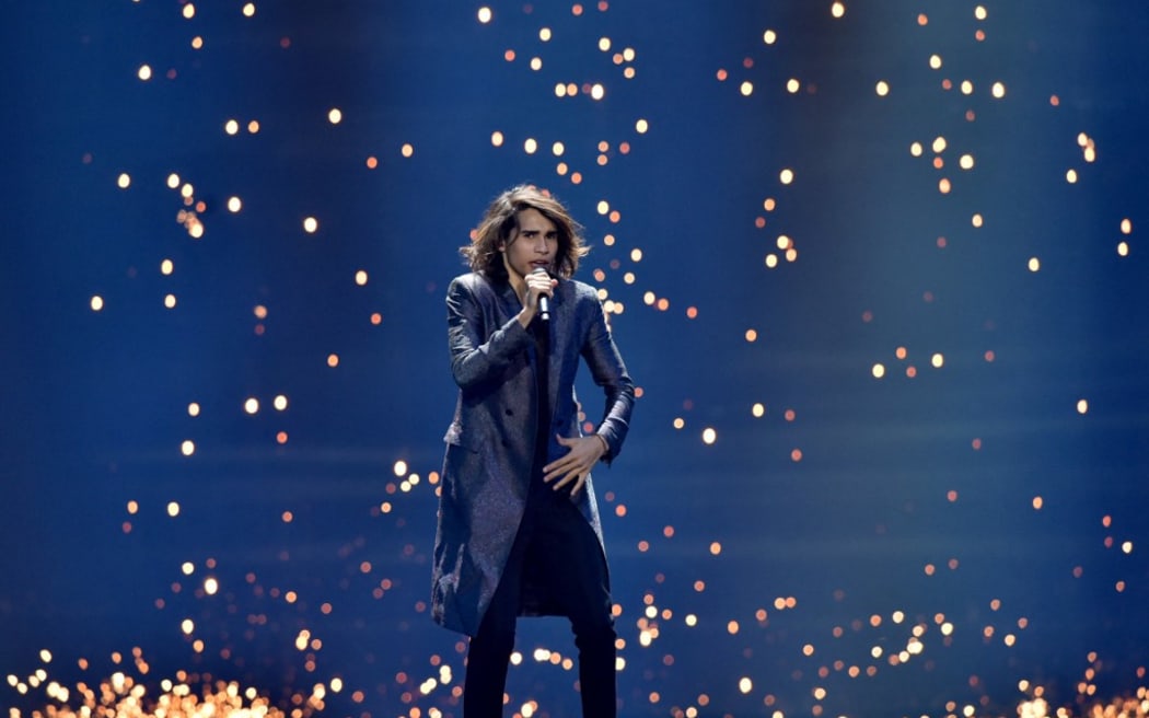 Isaiah Firebrace of Australia performs with the song “Don't Come Easy”during the Grand Final rehearsal of Eurovision Song Contest 2017 at the International Exhibition Centre in Kiev on May 12, 2017. (Photo by SERGEI SUPINSKY / AFP)