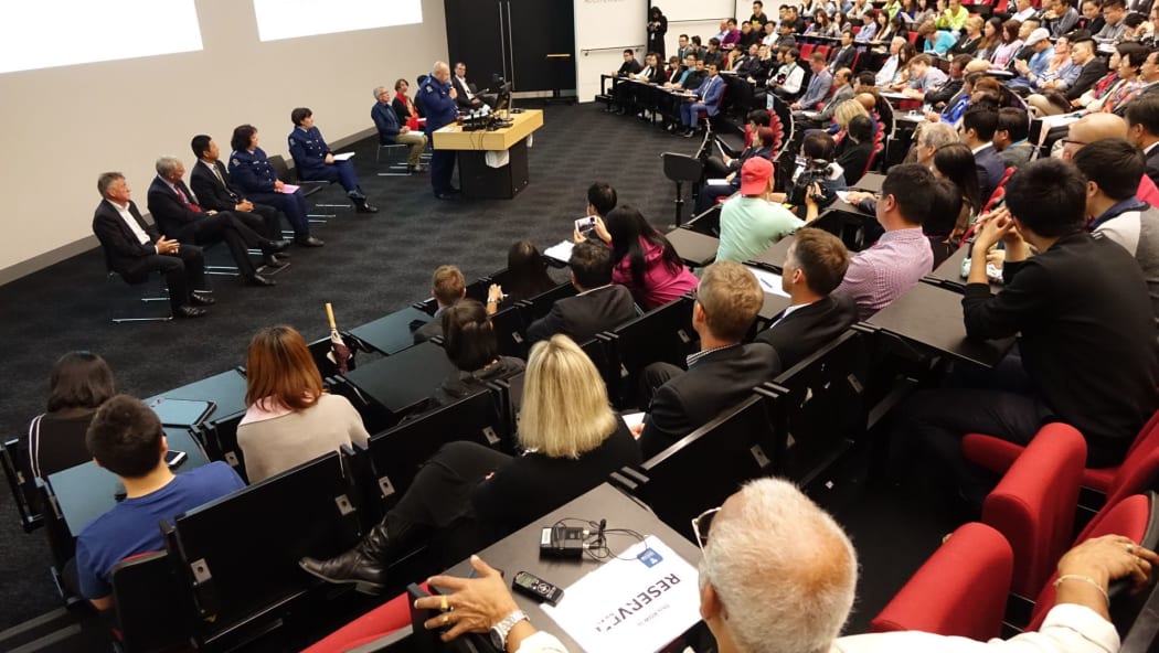 Hundreds attended a meeting at the University of Auckland on 1 April 2016 prompted by recent violent attacks on international students.